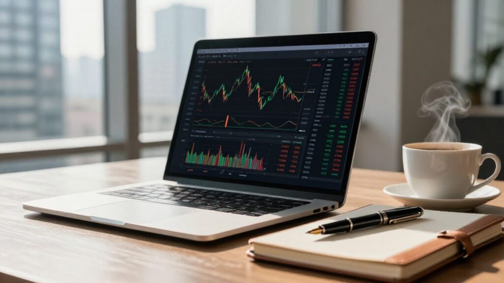 Laptop con gráficos financieros