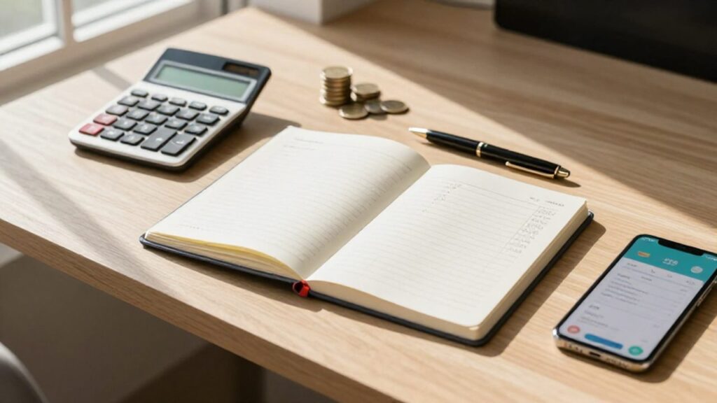 Cuaderno con anotaciones financieras