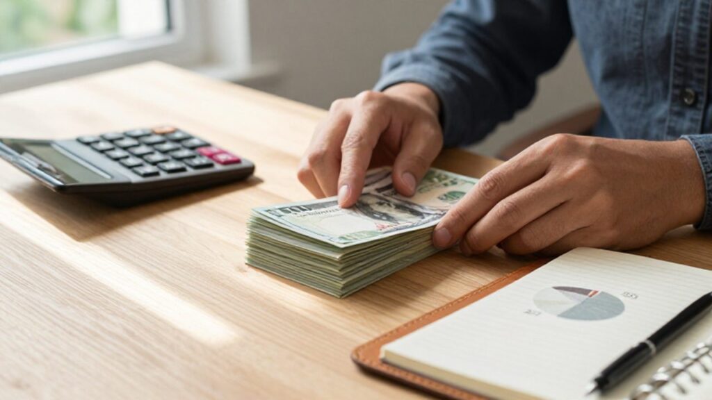 Manos organizando billetes