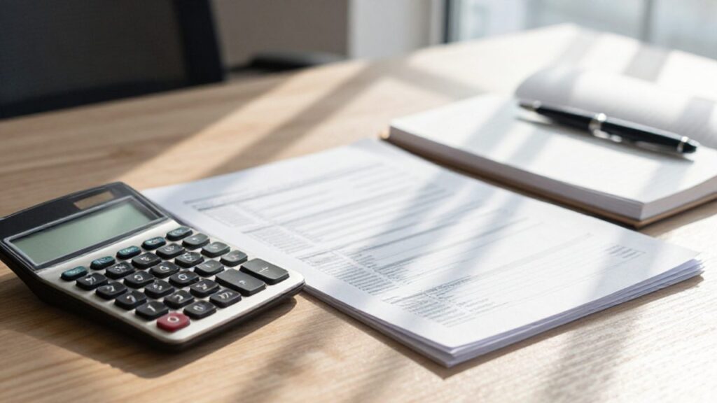 Escritorio de madera con documentos fiscales